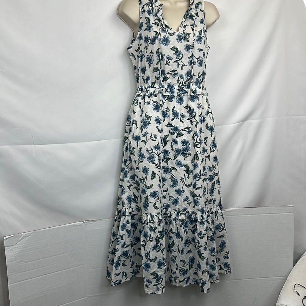 J. Crew Factory BY544 Tie front blue and white floral midi dress size 0 NWT